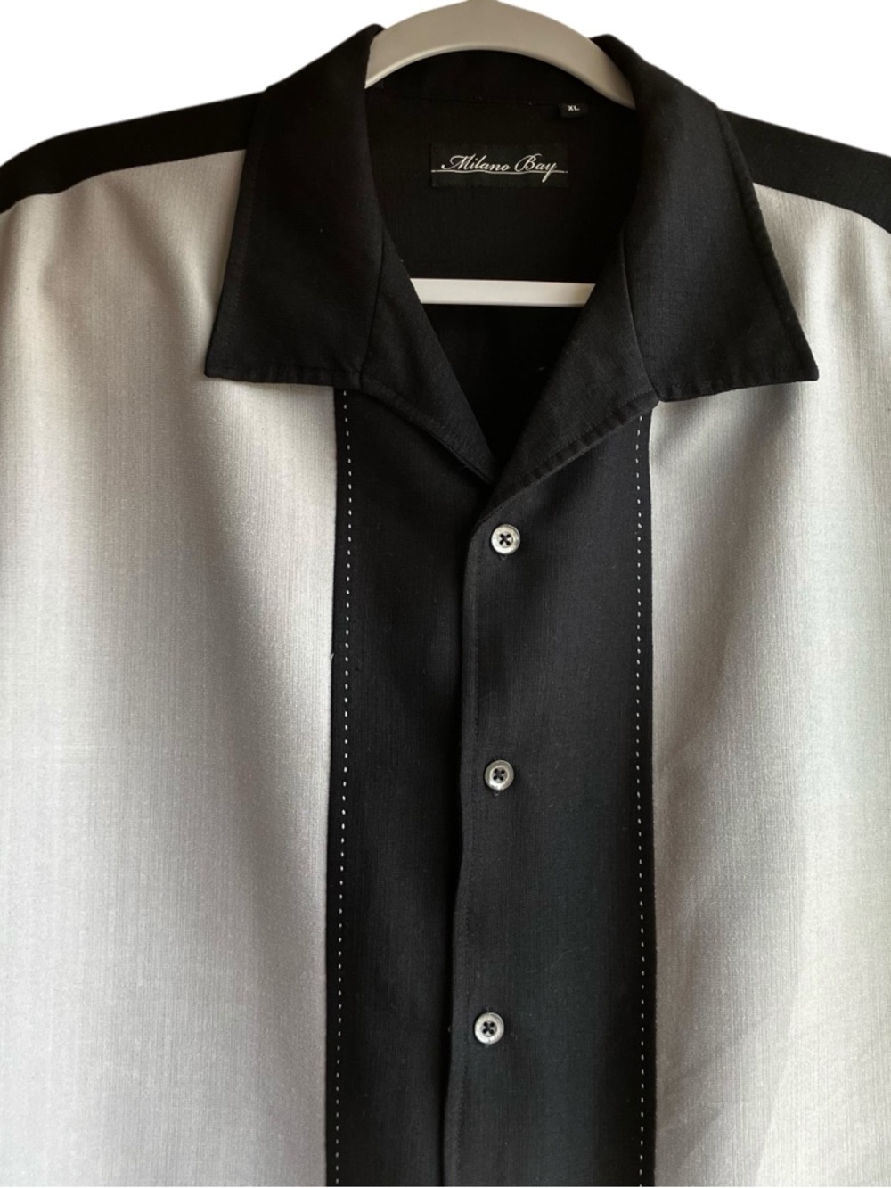Milano Bay Men’s Black and Gray Short-Sleeve Casual Button-Up Shirt- Size XL
